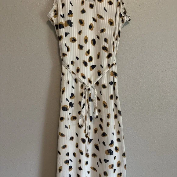 Generation K Leopard Ruffle Maxi Dress W/ Tie Belt Boho Whimsigoth Coastal M - Picture 8 of 12